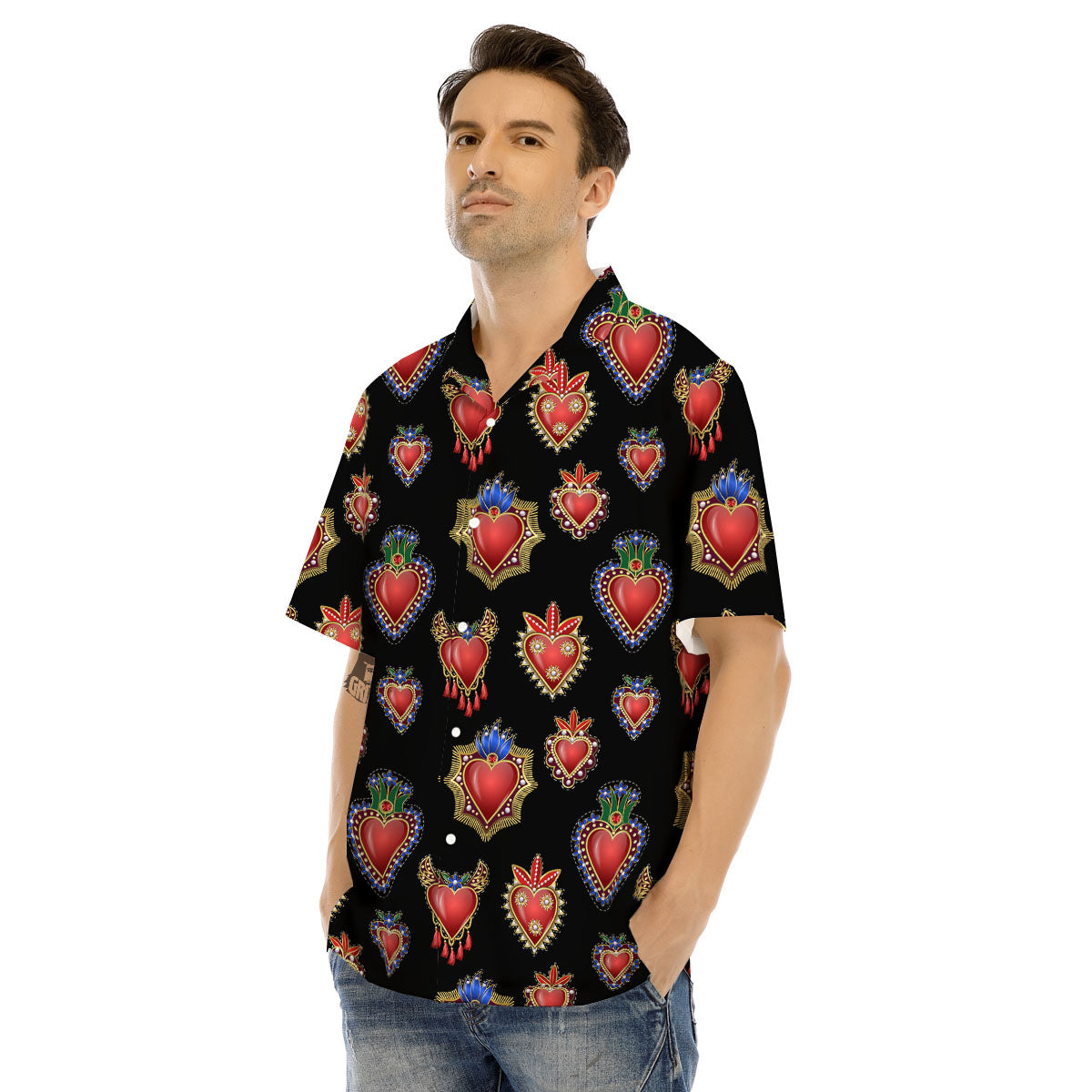 Heart Sacred Print Pattern Men's Hawaiian Shirt-grizzshop
