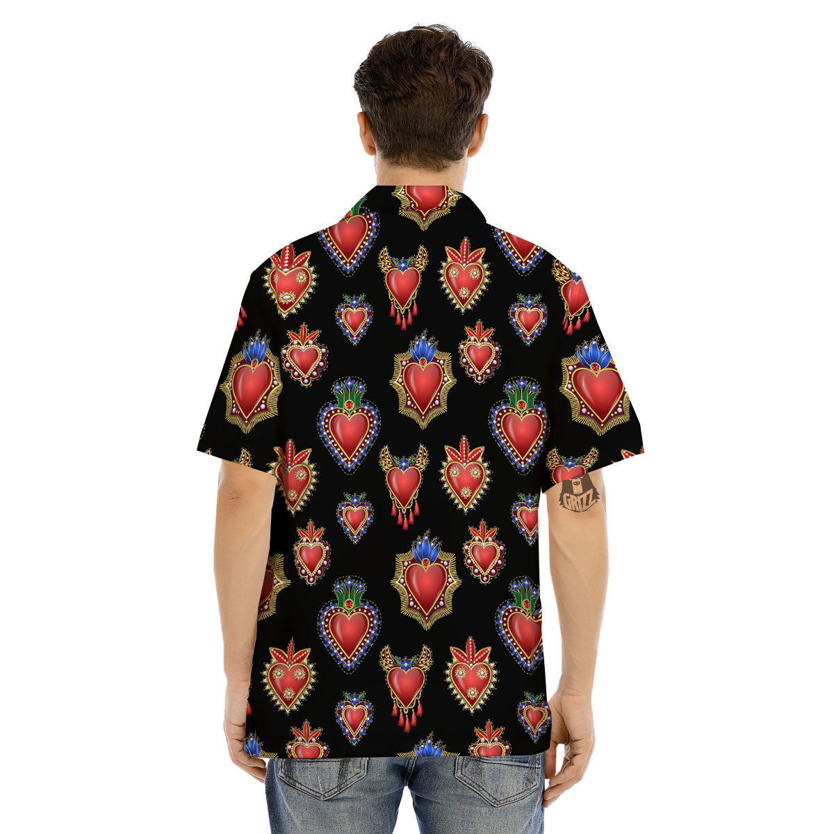 Heart Sacred Print Pattern Men's Hawaiian Shirt-grizzshop
