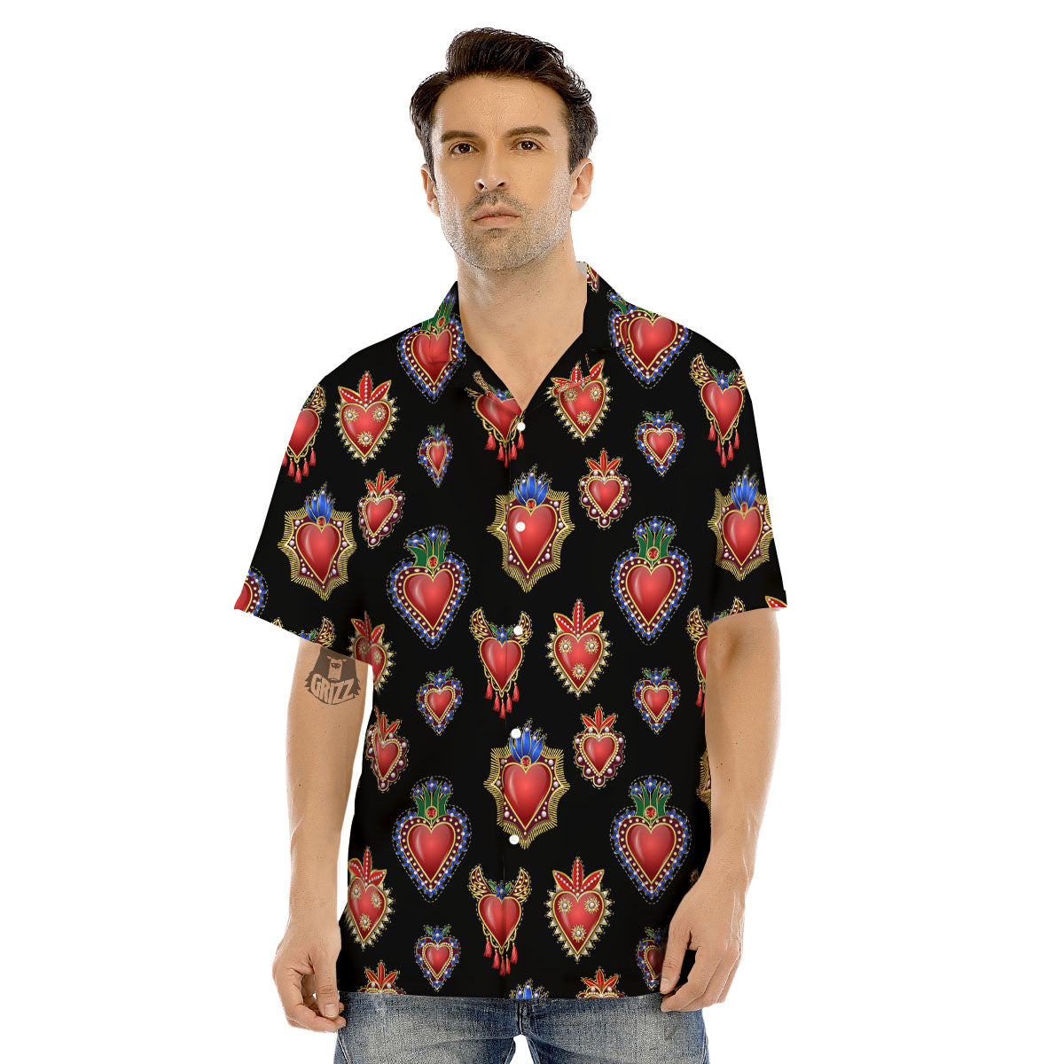 Heart Sacred Print Pattern Men's Hawaiian Shirt-grizzshop