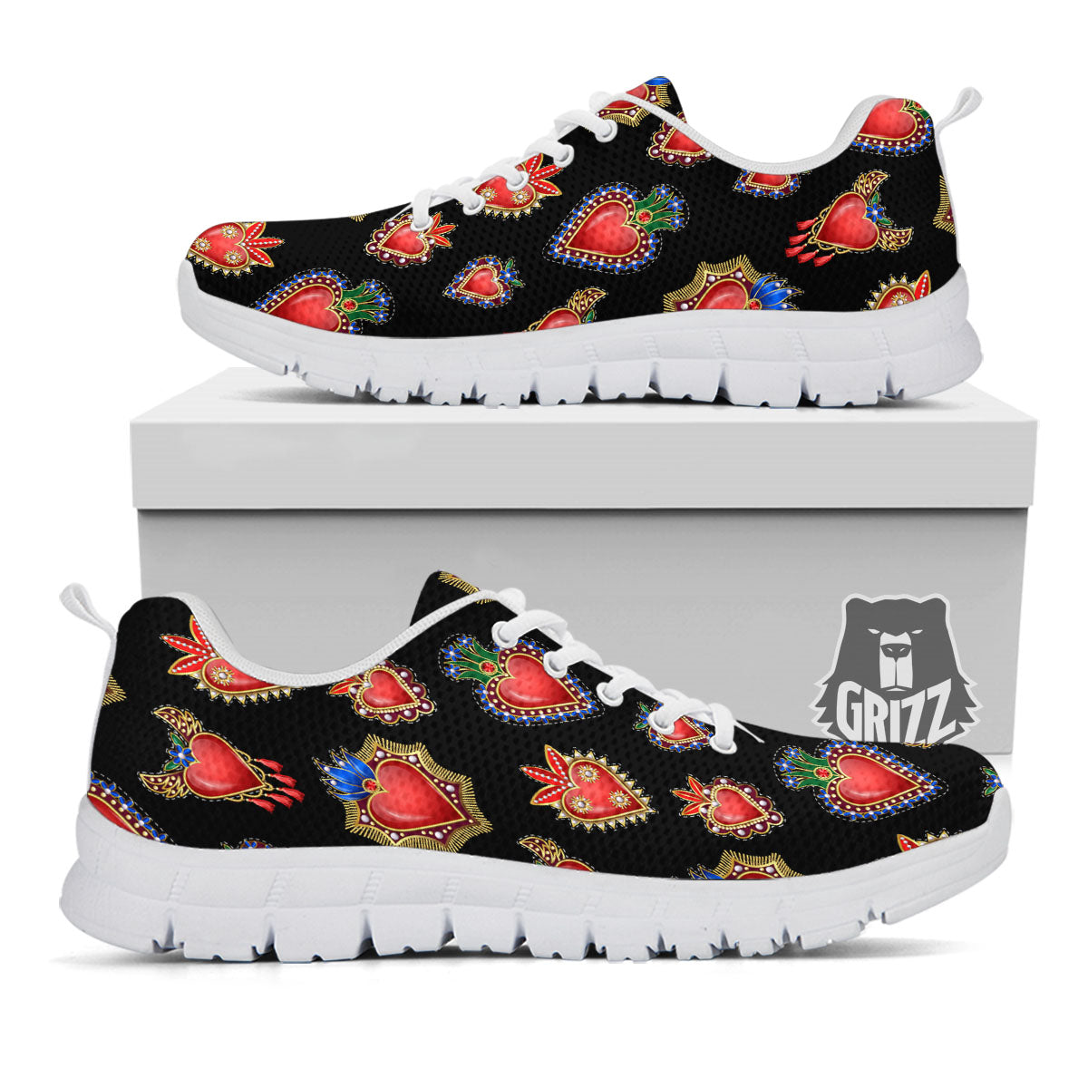 Heart Sacred Print Pattern White Sneaker-grizzshop