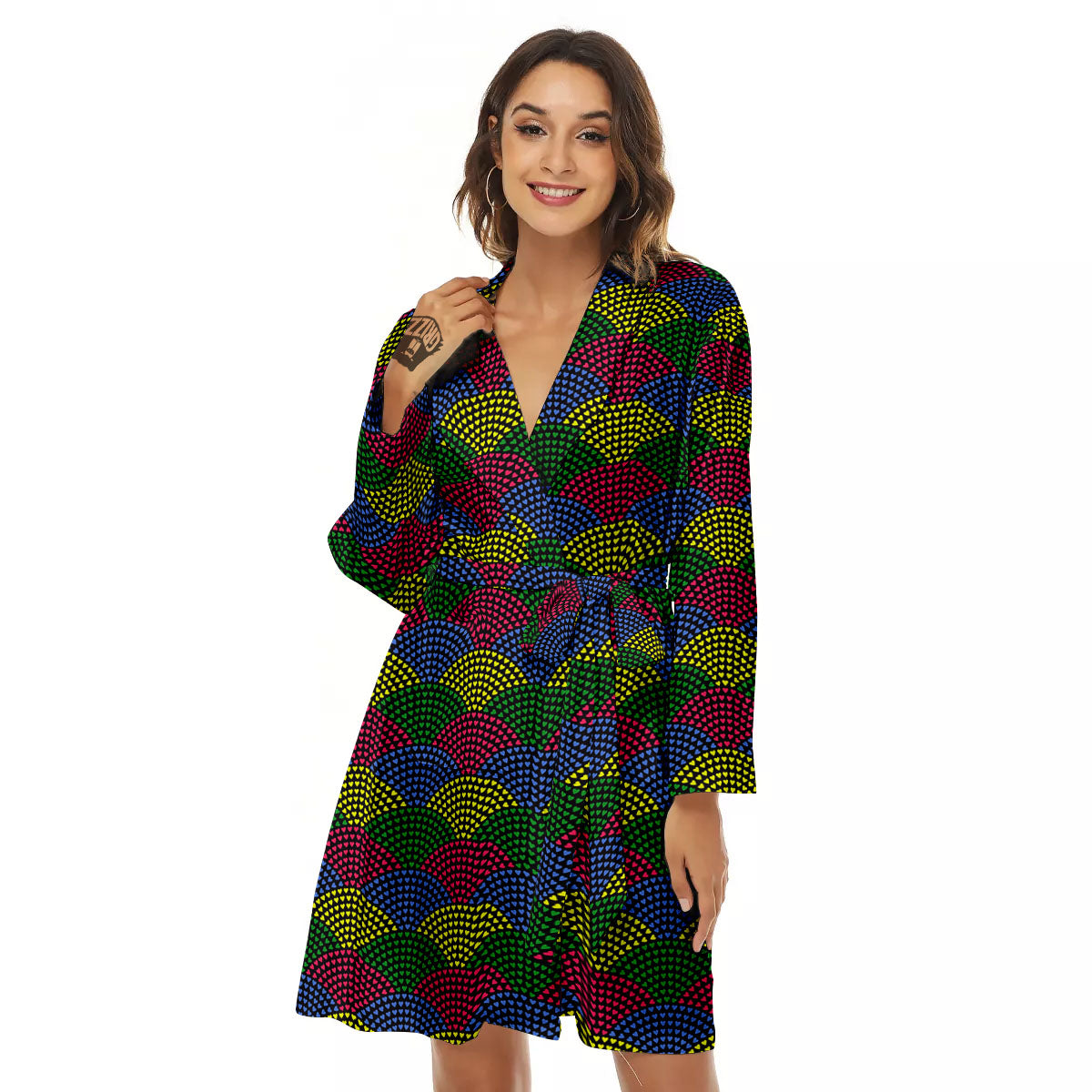 Heart Wave Colorful Print Pattern Women's Robe-grizzshop