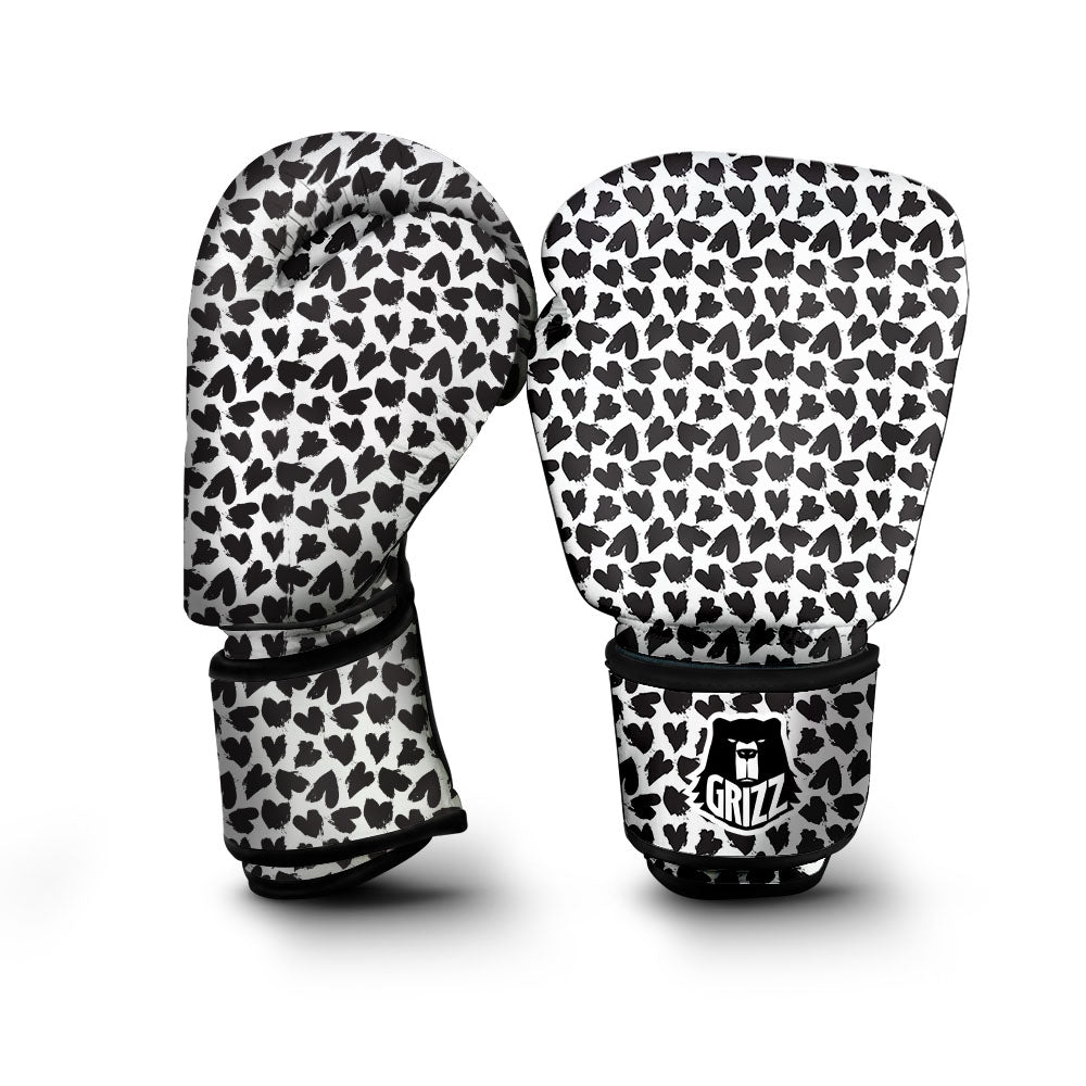 Heart White And Black Print Pattern Boxing Gloves-grizzshop