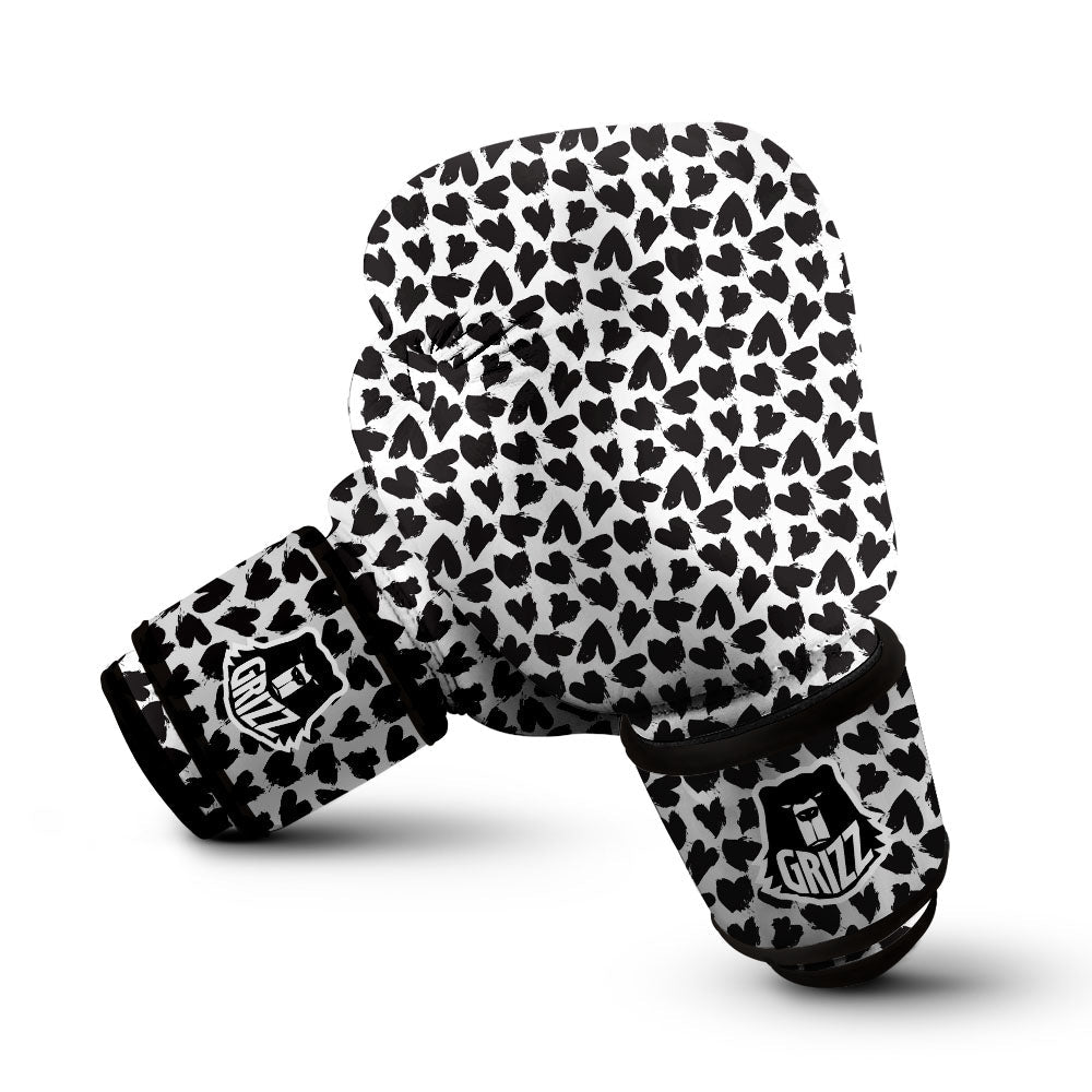 Heart White And Black Print Pattern Boxing Gloves-grizzshop