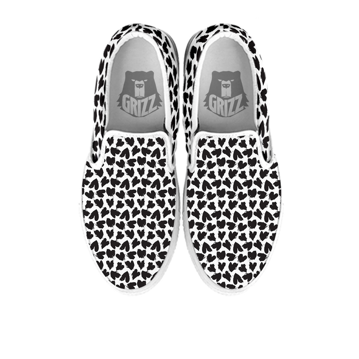 Heart White And Black Print Pattern White Slip On Shoes-grizzshop