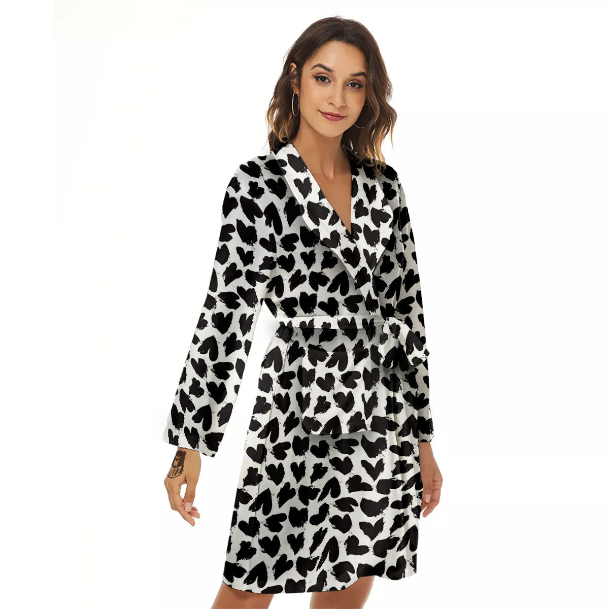 Heart White And Black Print Pattern Women's Robe-grizzshop
