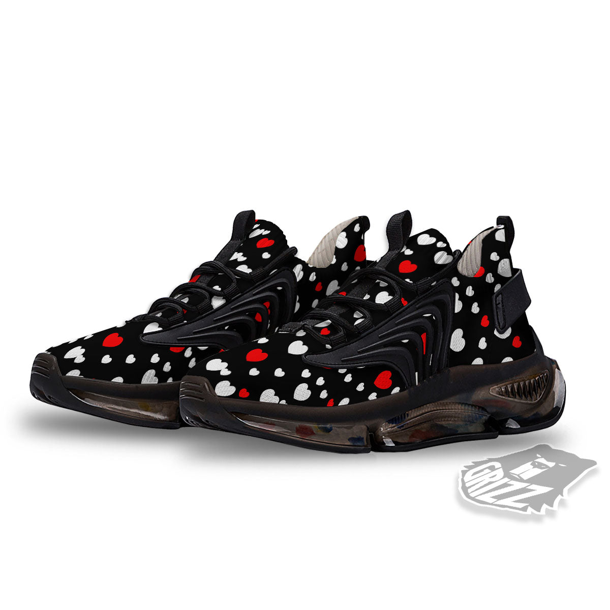 Heart White And Red Print Pattern Black Gym Shoes-grizzshop