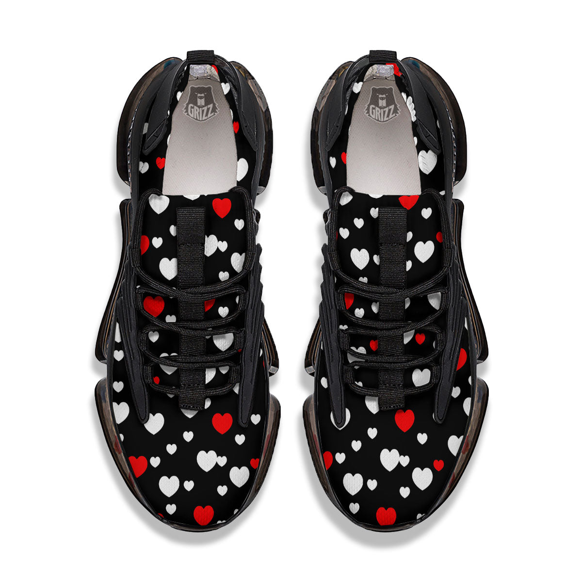 Heart White And Red Print Pattern Black Gym Shoes-grizzshop