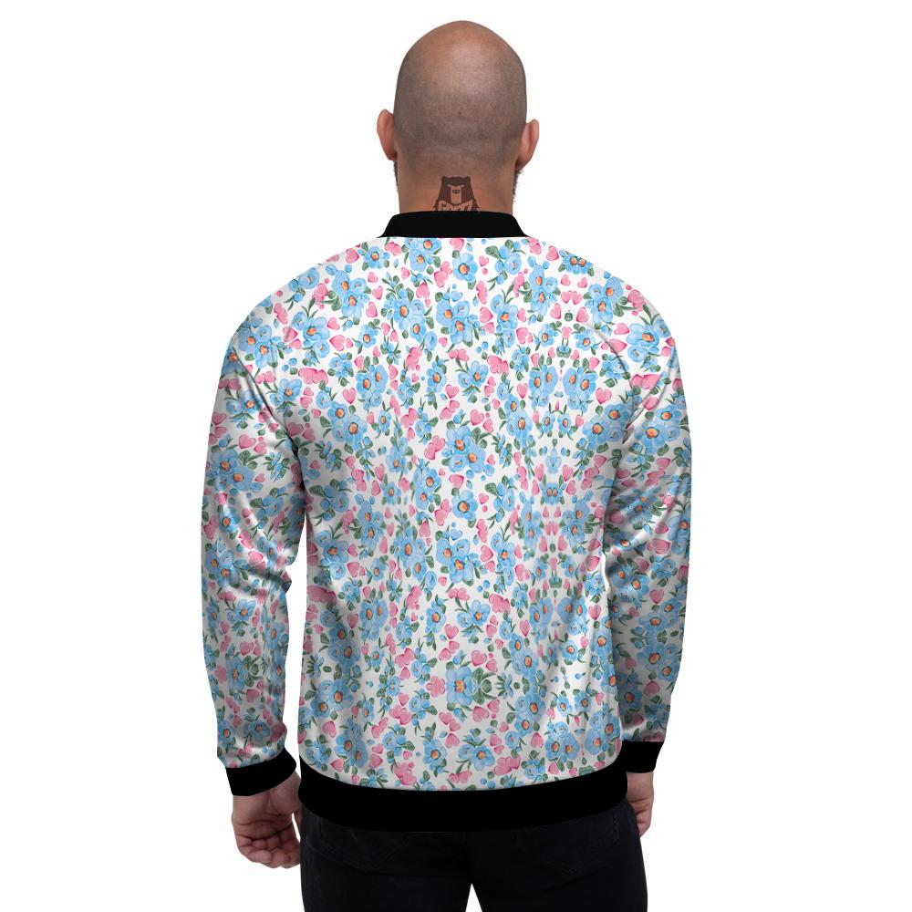 Heart And Flower Valentine's Day Print Pattern Men's Bomber Jacket-grizzshop