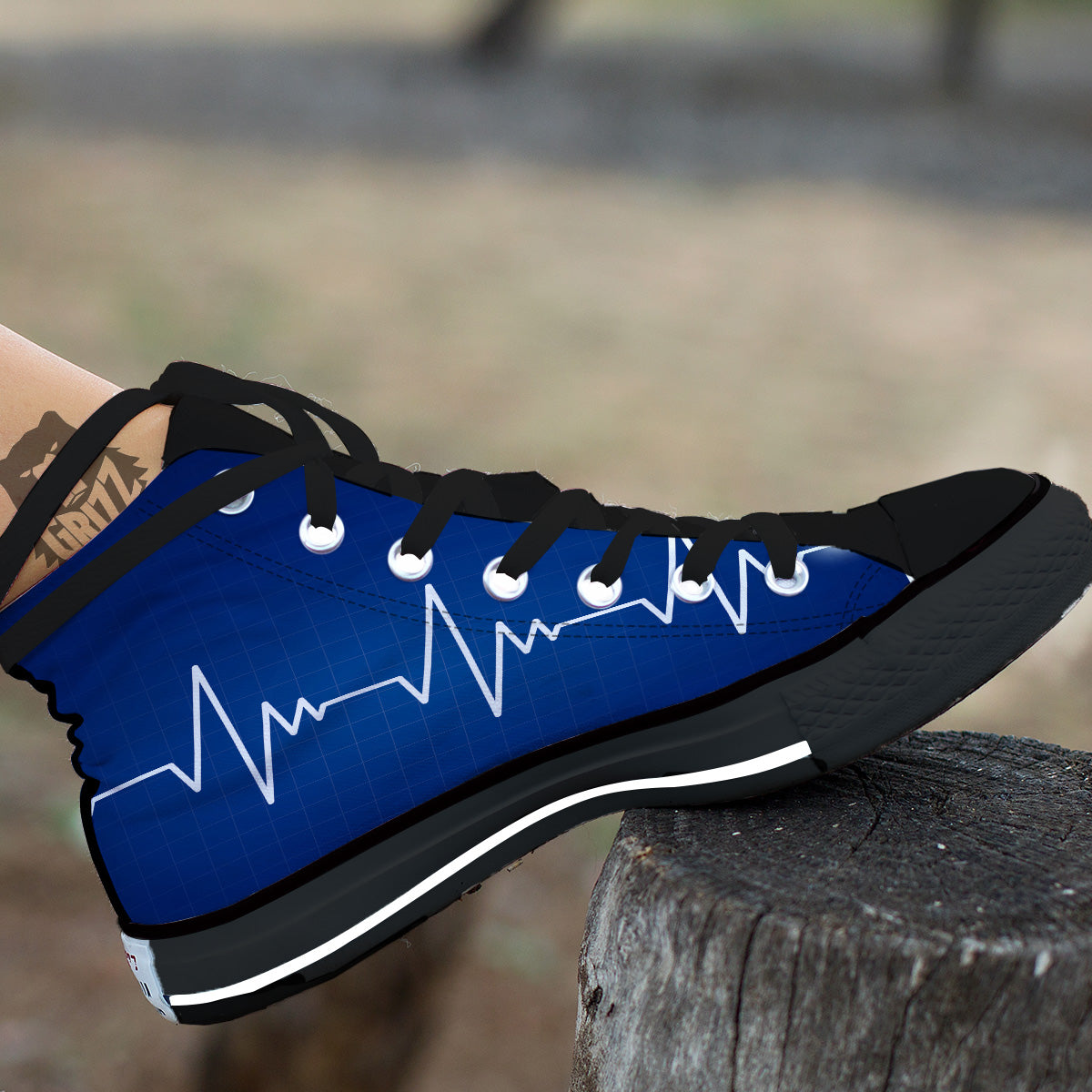 Heartbeat Blue Print Black High Top Shoes-grizzshop