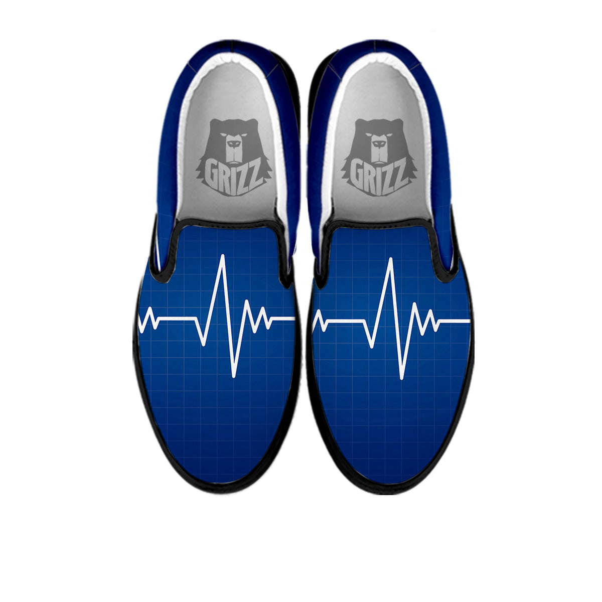 Heartbeat Blue Print Black Slip On Shoes-grizzshop