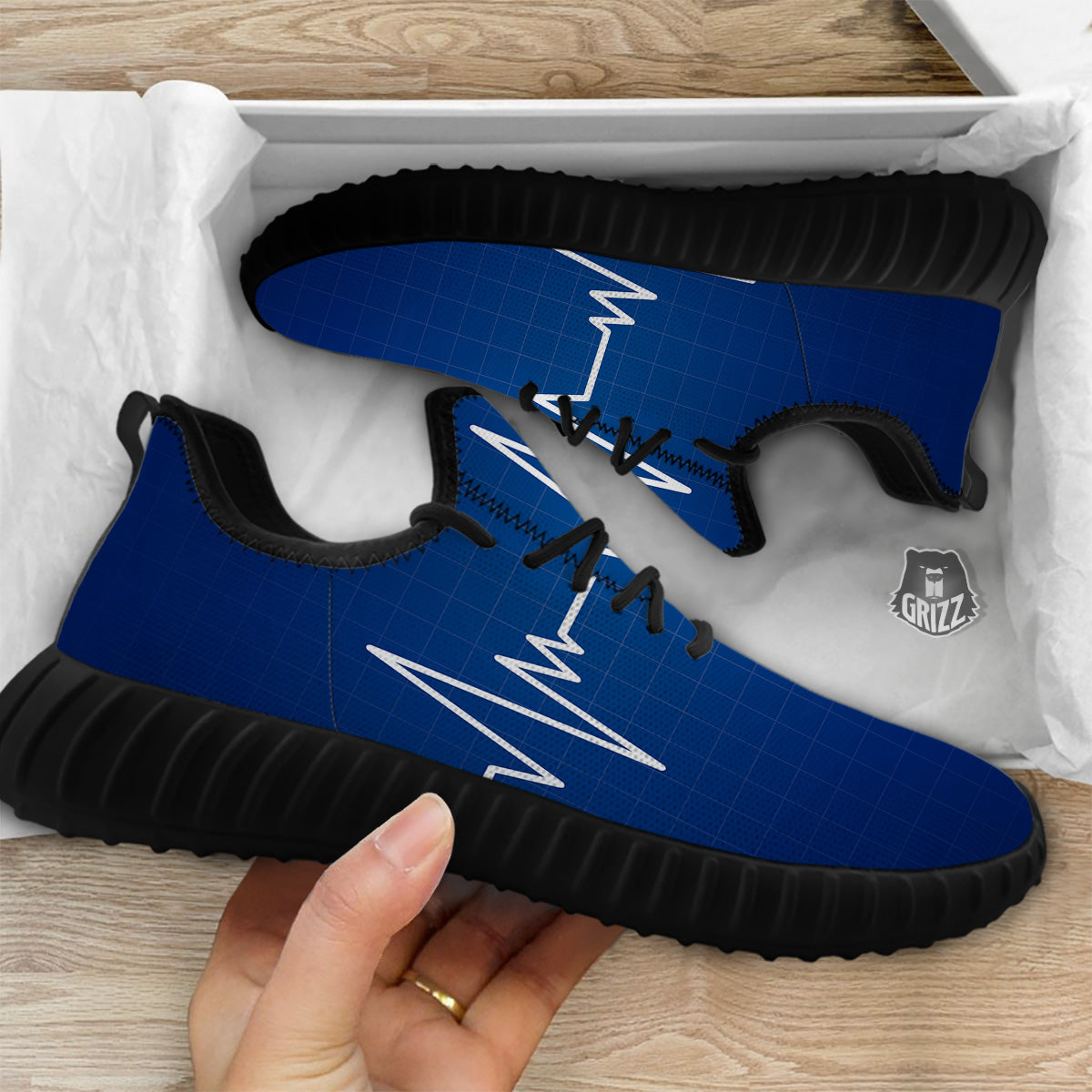 Heartbeat Blue Print Black Walking Shoes-grizzshop