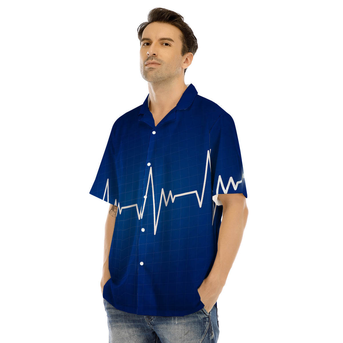 Heartbeat Blue Print Men's Hawaiian Shirt-grizzshop