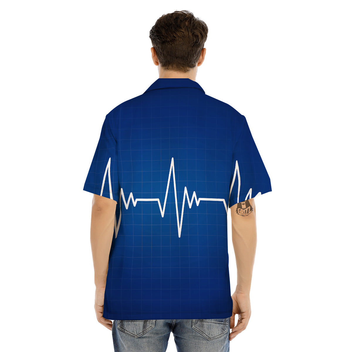 Heartbeat Blue Print Men's Hawaiian Shirt-grizzshop
