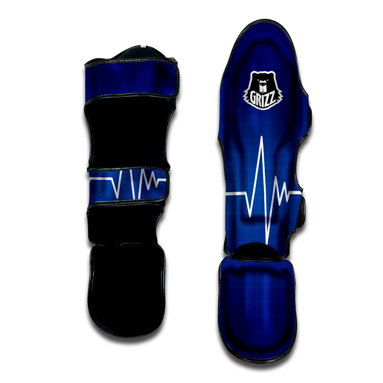 Heartbeat Blue Print Muay Thai Shin Guards-grizzshop