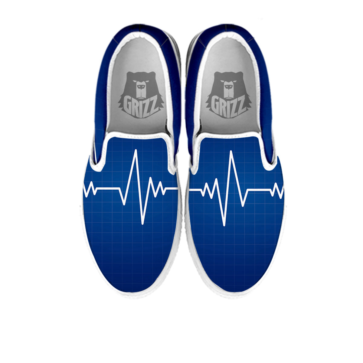 Heartbeat Blue Print White Slip On Shoes-grizzshop