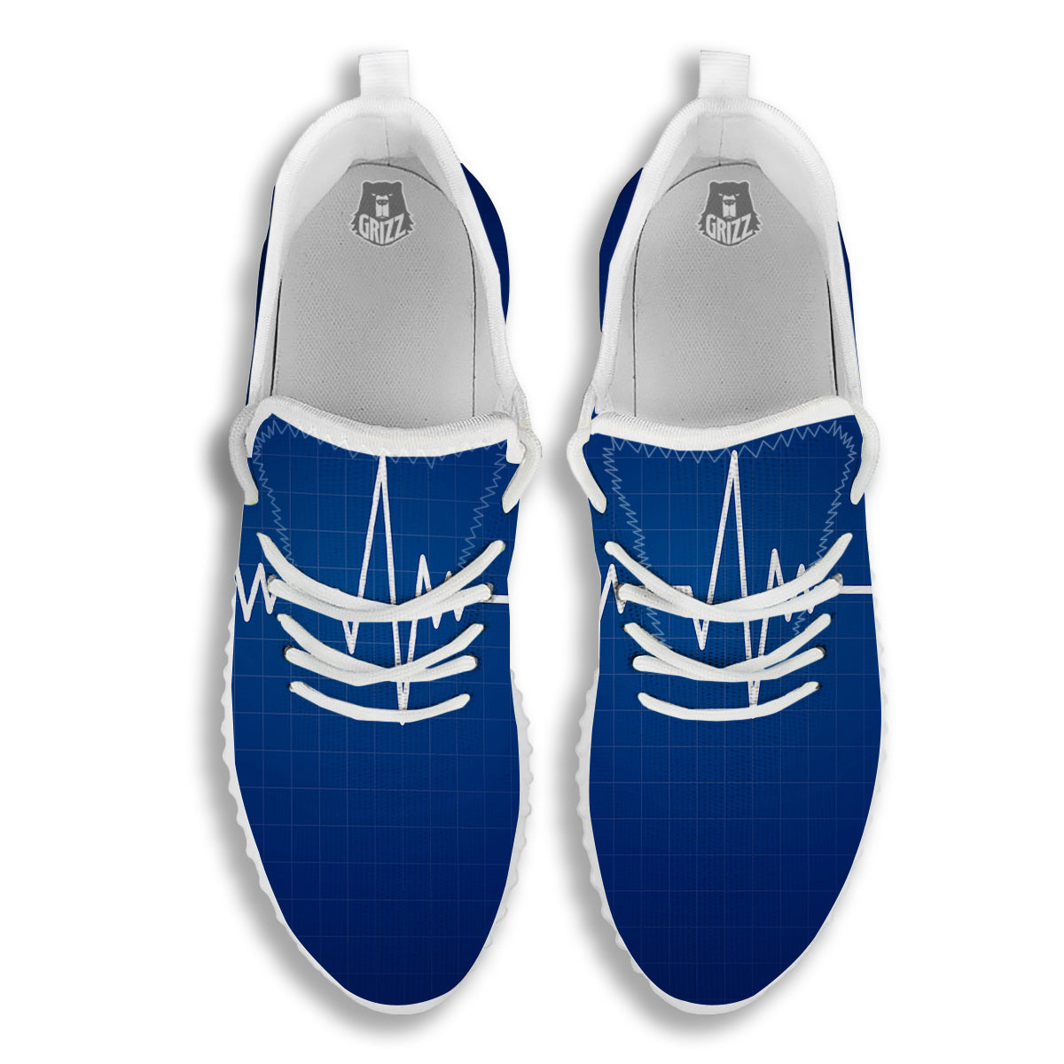 Heartbeat Blue Print White Walking Shoes-grizzshop