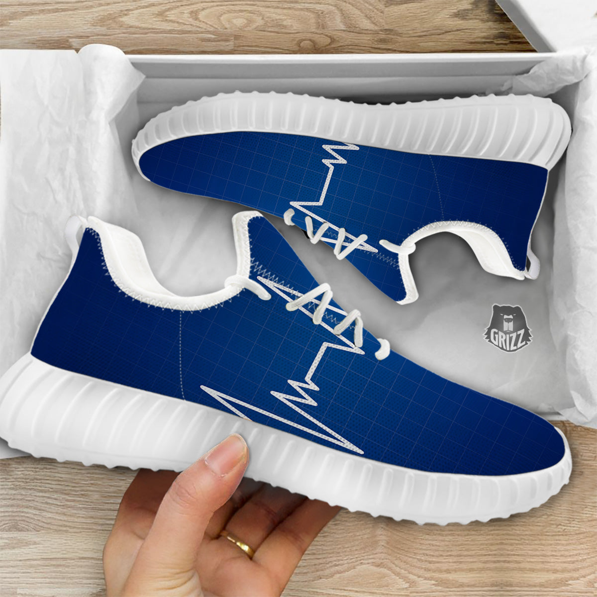 Heartbeat Blue Print White Walking Shoes-grizzshop