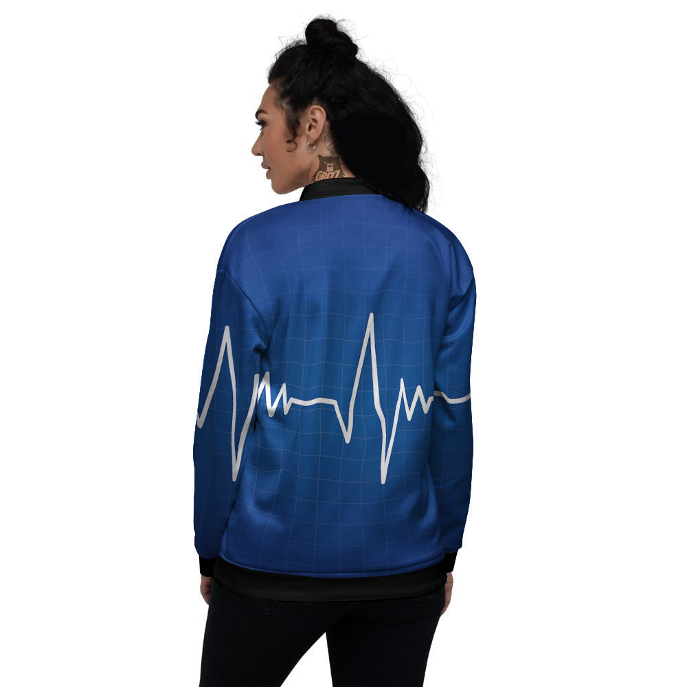 Heartbeat Blue Print Women's Bomber Jacket-grizzshop