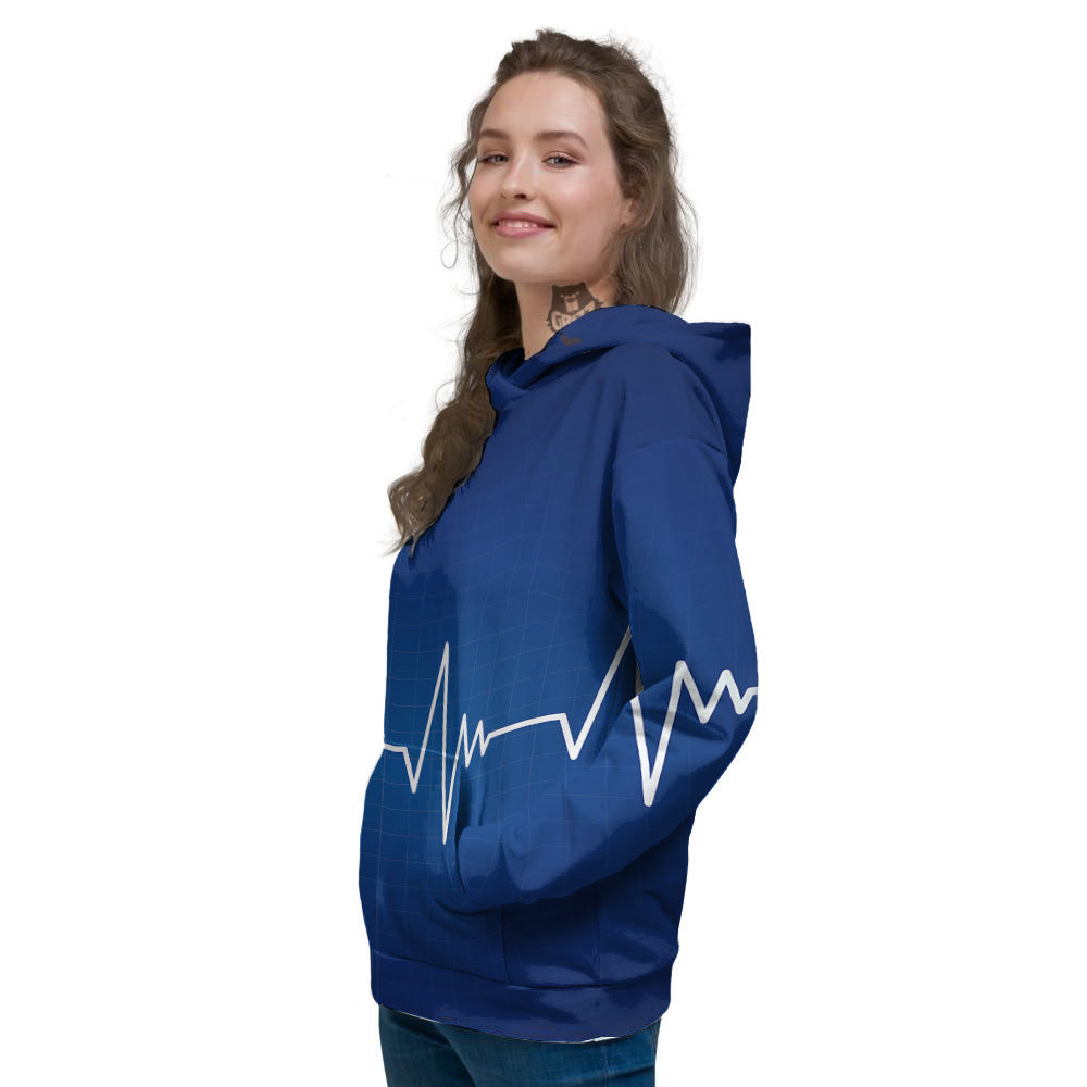 Heartbeat Blue Print Women's Hoodie-grizzshop