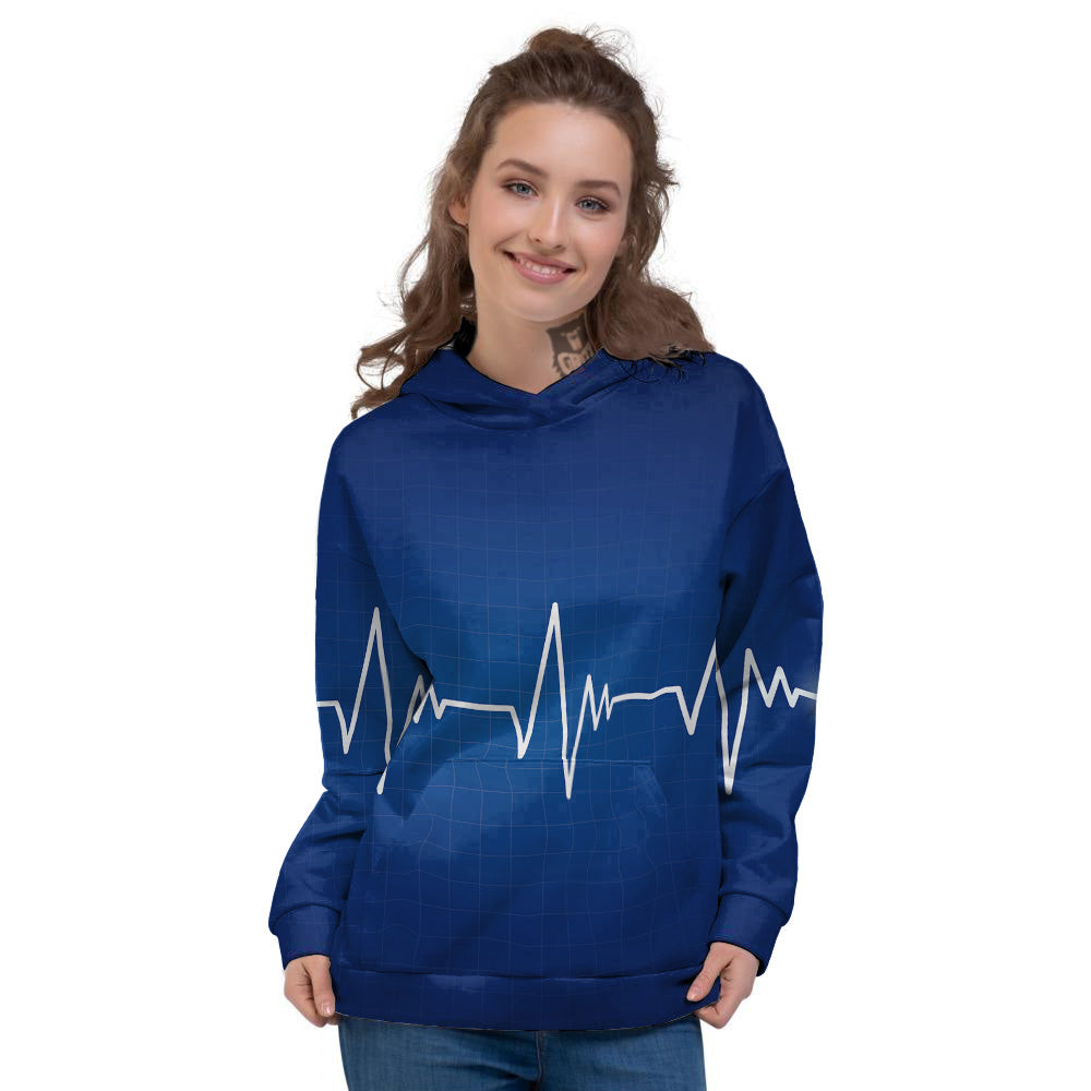 Heartbeat Blue Print Women's Hoodie-grizzshop