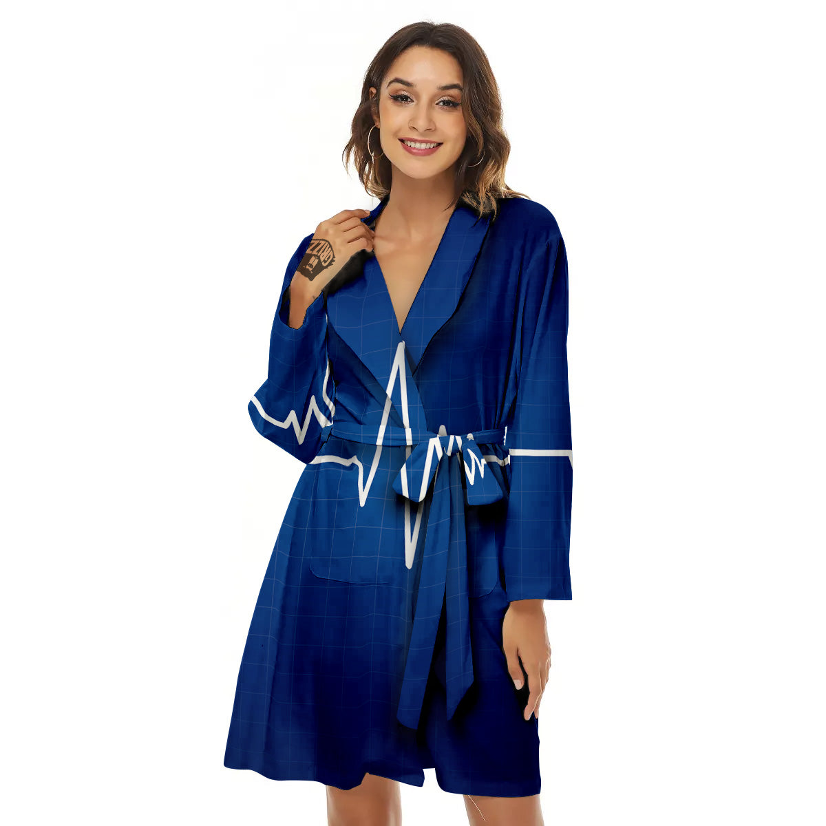 Heartbeat Blue Print Women's Robe-grizzshop
