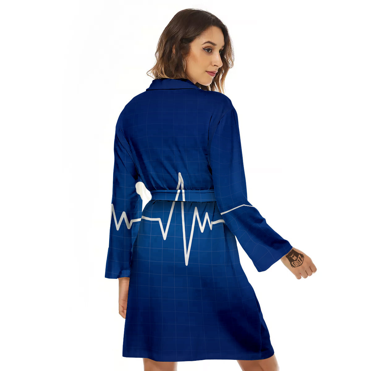 Heartbeat Blue Print Women's Robe-grizzshop
