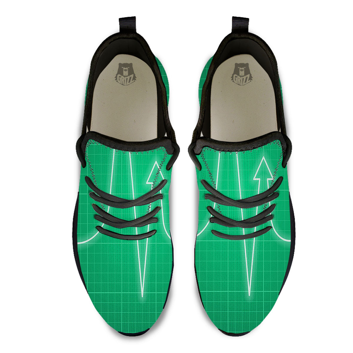 Heartbeat Green Print Black Athletic Shoes-grizzshop