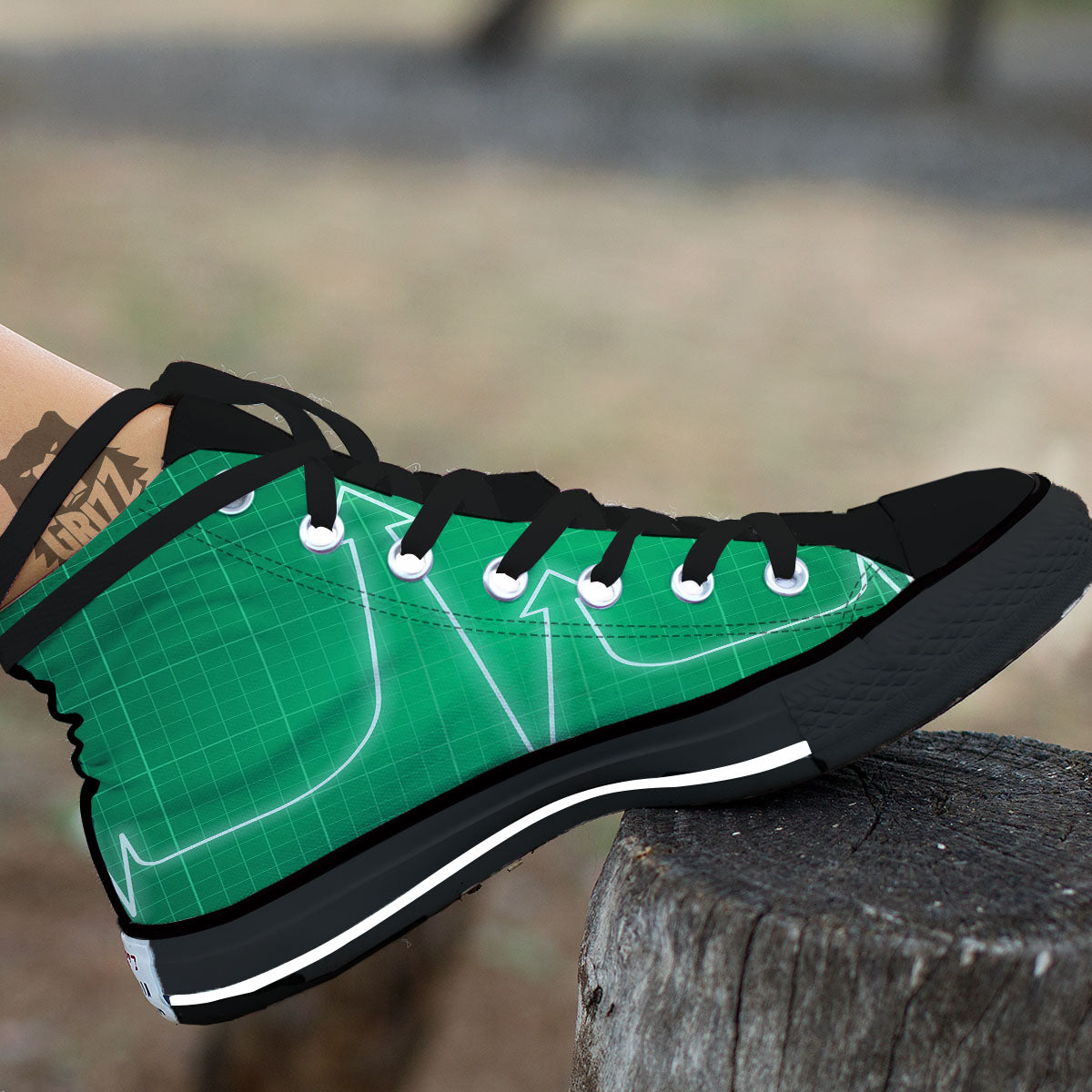 Heartbeat Green Print Black High Top Shoes-grizzshop