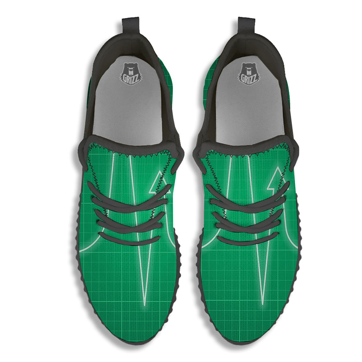 Heartbeat Green Print Black Walking Shoes-grizzshop