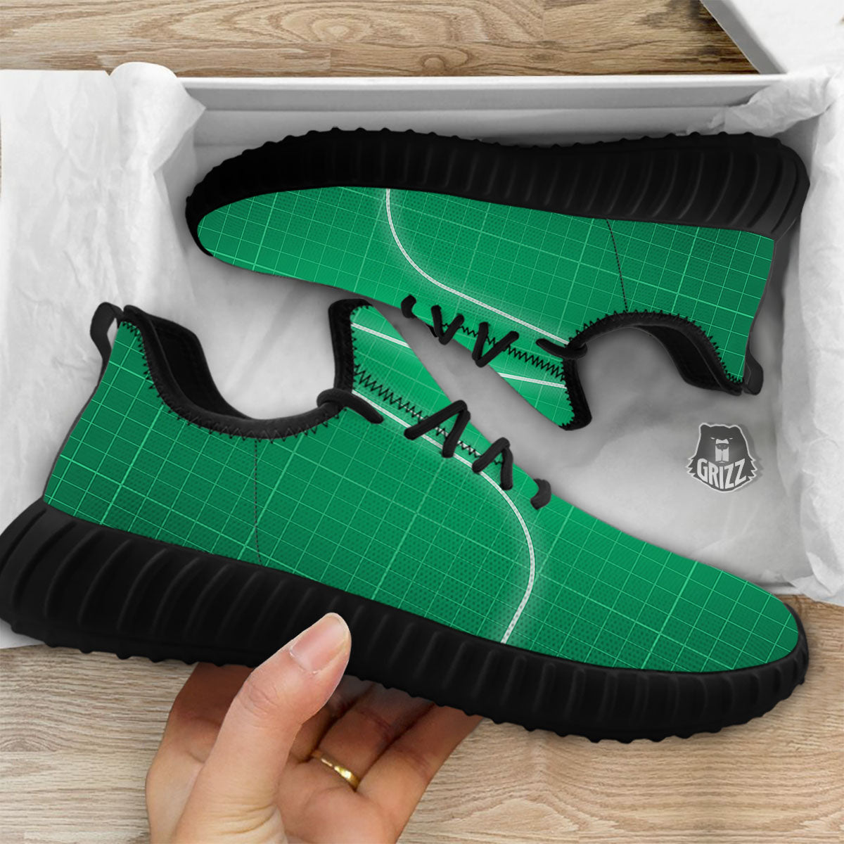Heartbeat Green Print Black Walking Shoes-grizzshop