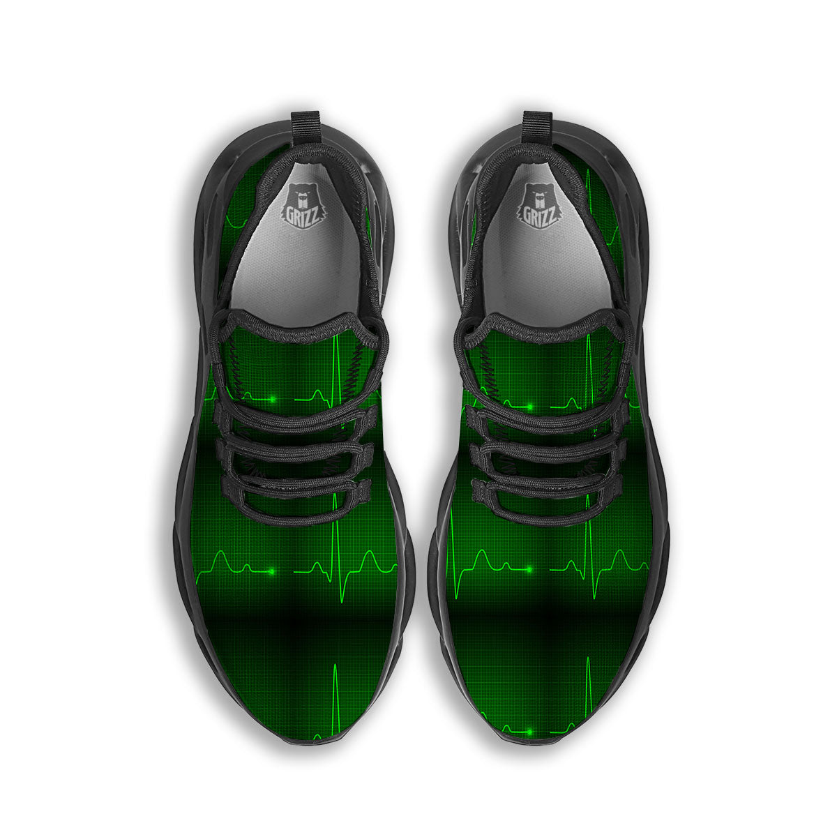 Heartbeat Green Print Pattern Black Running Shoes-grizzshop
