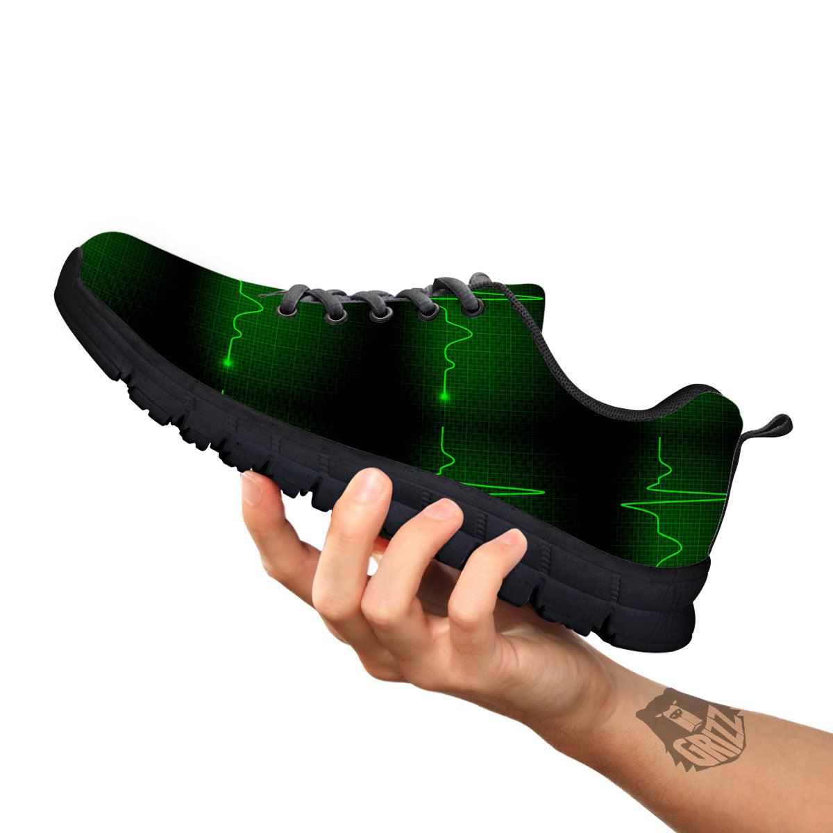 Heartbeat Green Print Pattern Black Sneaker-grizzshop