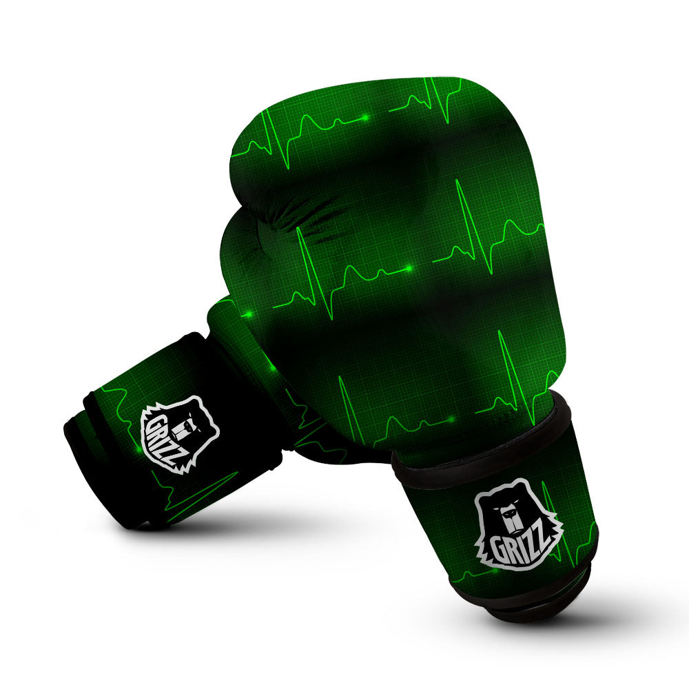 Heartbeat Green Print Pattern Boxing Gloves-grizzshop