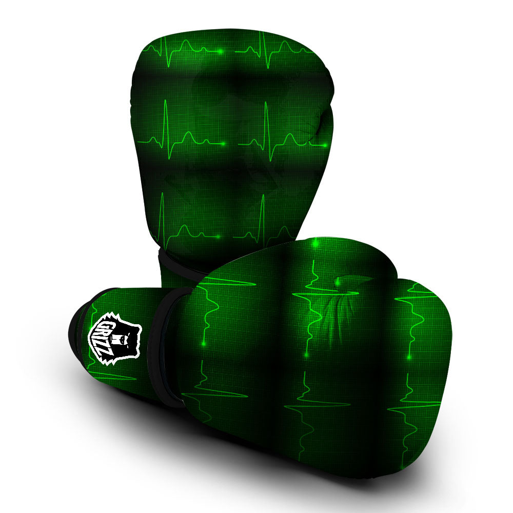 Heartbeat Green Print Pattern Boxing Gloves-grizzshop
