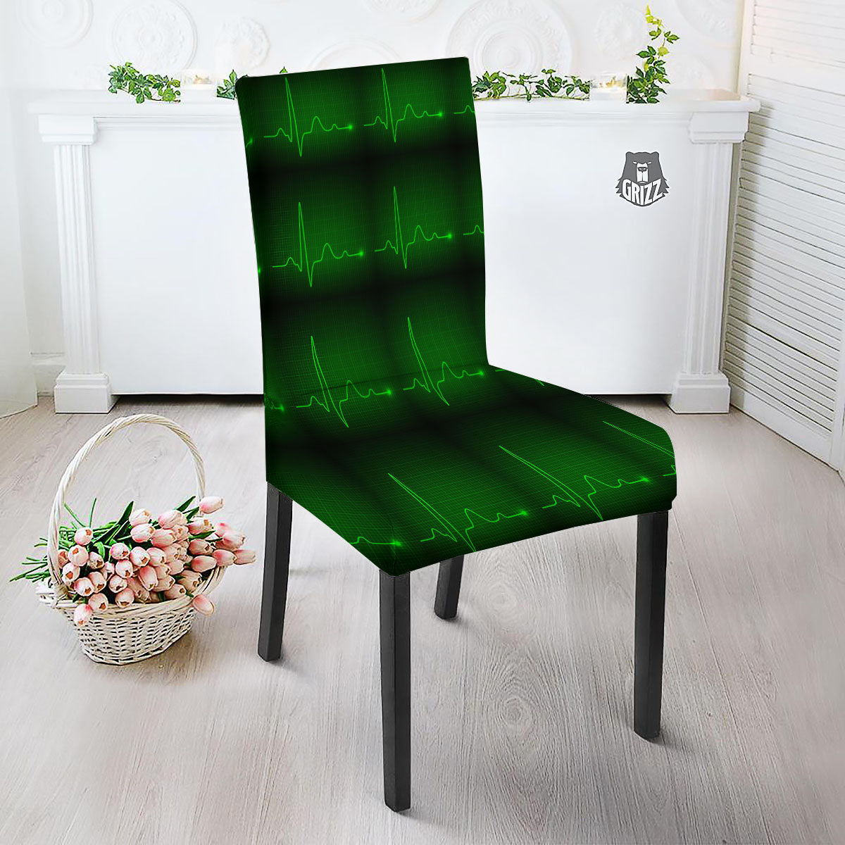 Heartbeat Green Print Pattern Dining Chair Slipcover-grizzshop