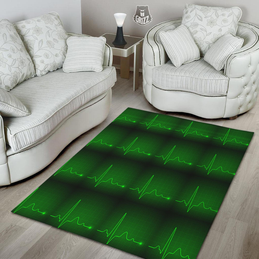 Heartbeat Green Print Pattern Floor Mat-grizzshop