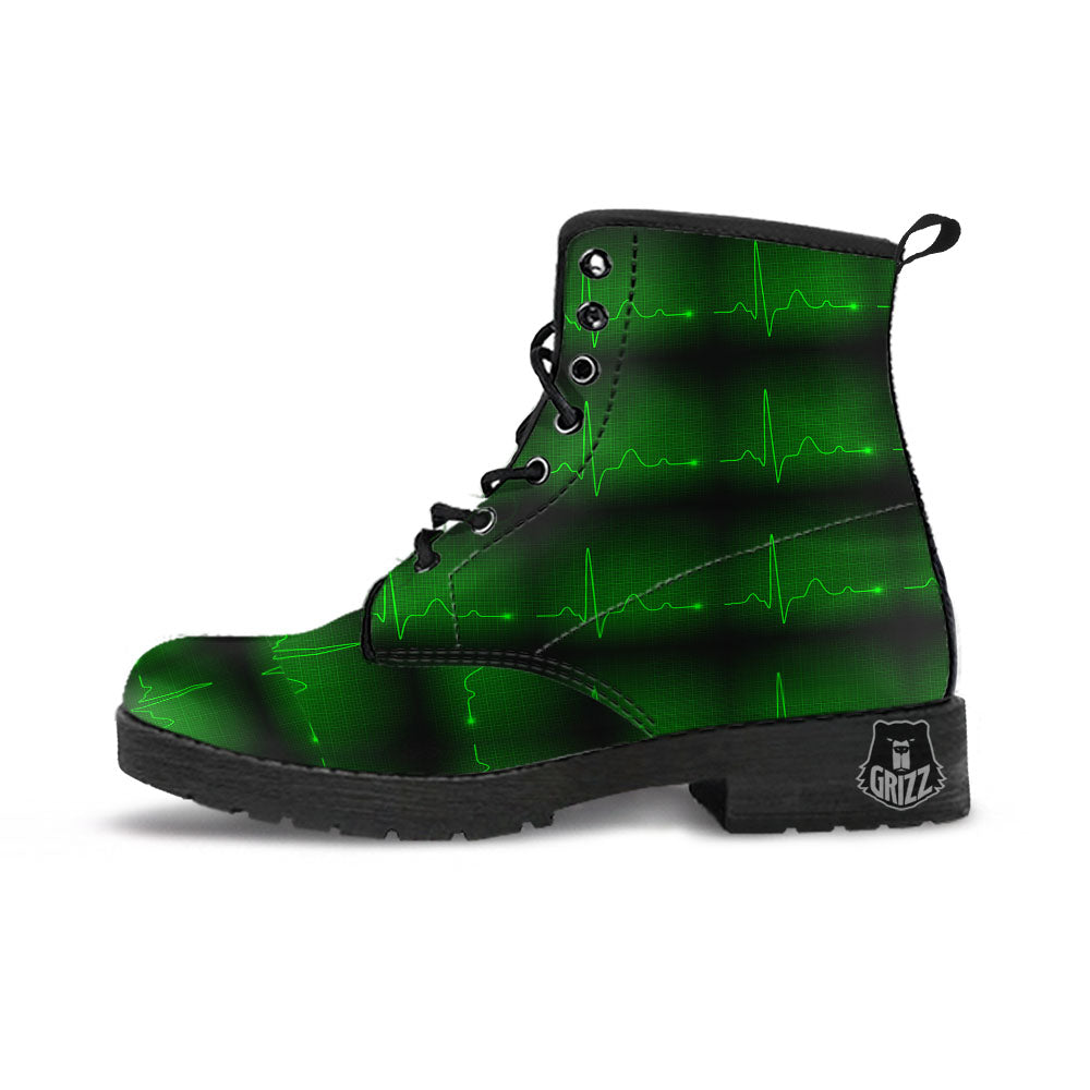 Heartbeat Green Print Pattern Leather Boots-grizzshop