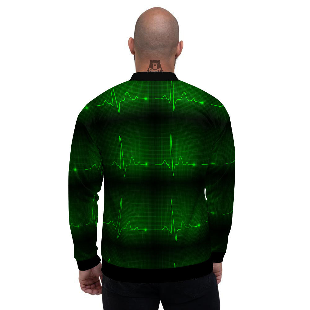 Heartbeat Green Print Pattern Men's Bomber Jacket-grizzshop