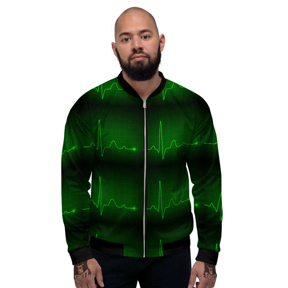 Heartbeat Green Print Pattern Men's Bomber Jacket-grizzshop