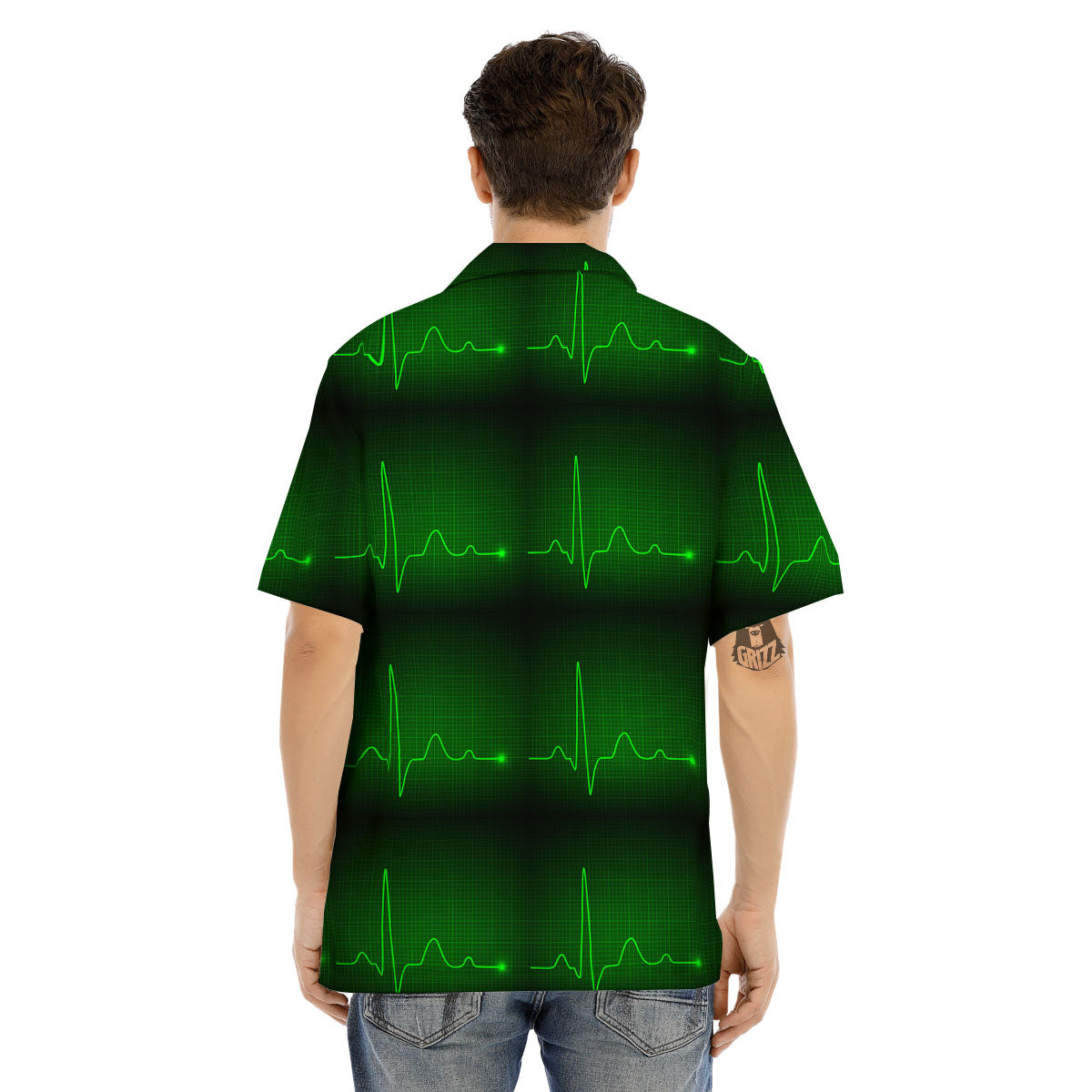 Heartbeat Green Print Pattern Men's Hawaiian Shirt-grizzshop