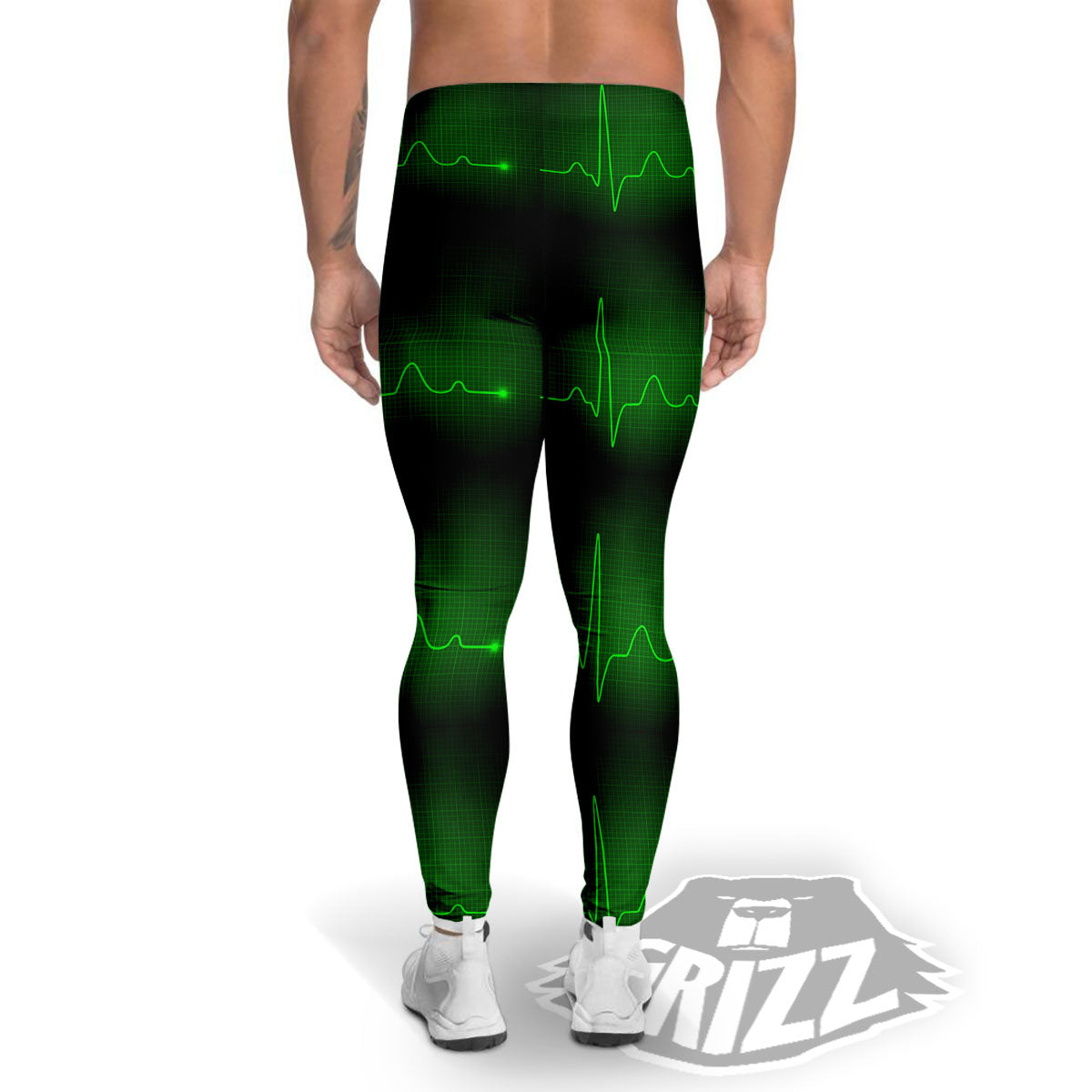 Heartbeat Green Print Pattern Men's Leggings-grizzshop