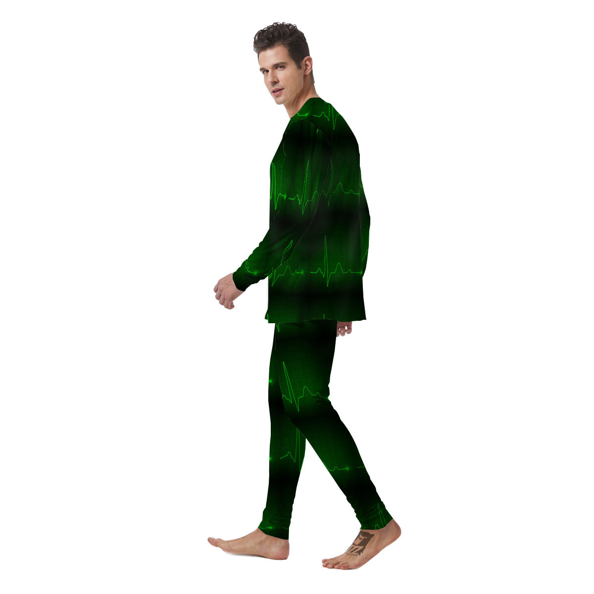 Heartbeat Green Print Pattern Men's Pajamas-grizzshop
