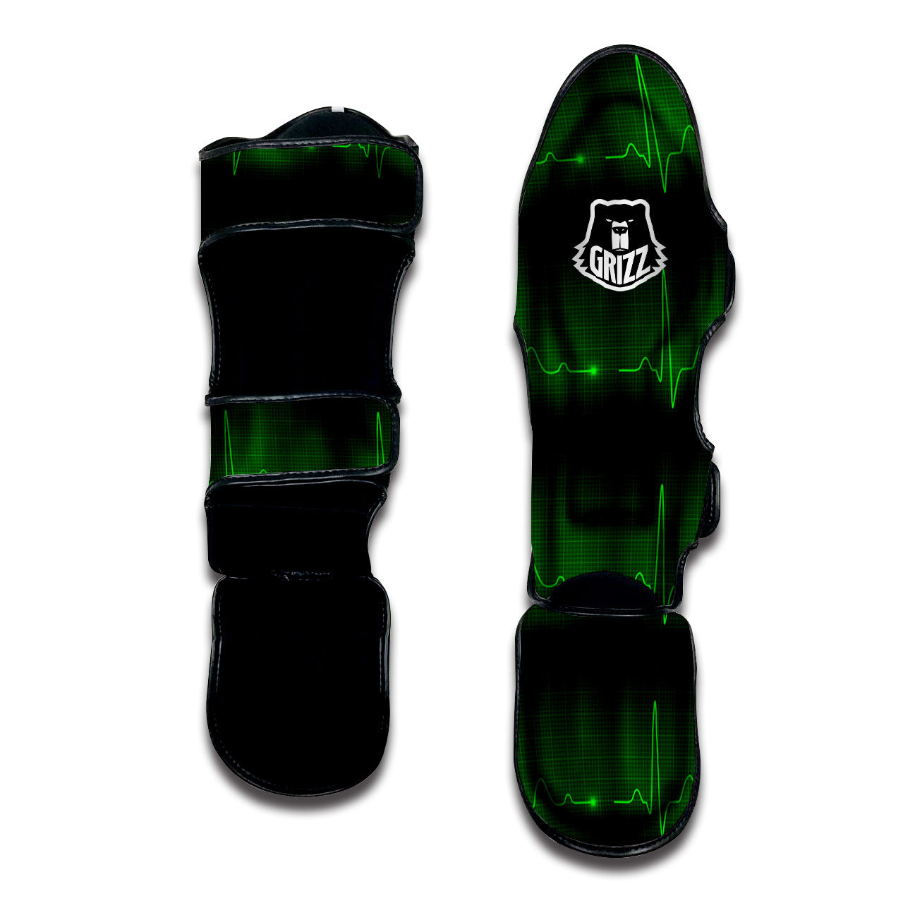 Heartbeat Green Print Pattern Muay Thai Shin Guards-grizzshop