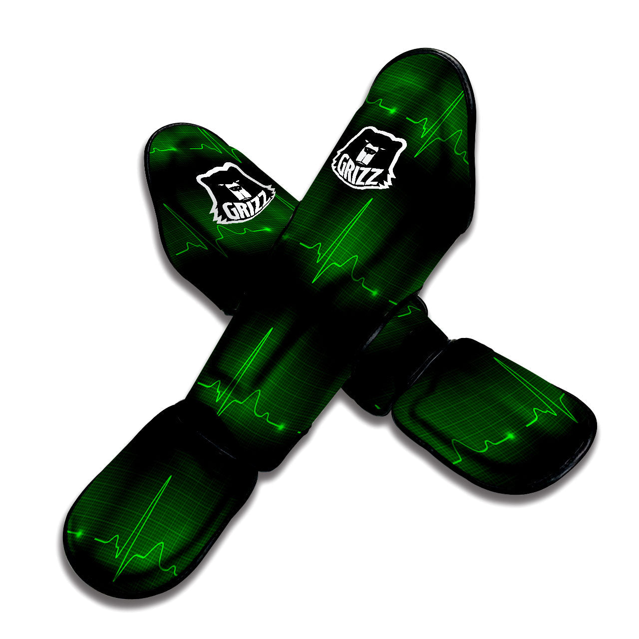 Heartbeat Green Print Pattern Muay Thai Shin Guards-grizzshop