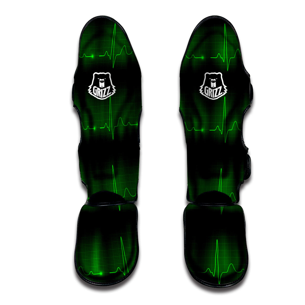 Heartbeat Green Print Pattern Muay Thai Shin Guards-grizzshop