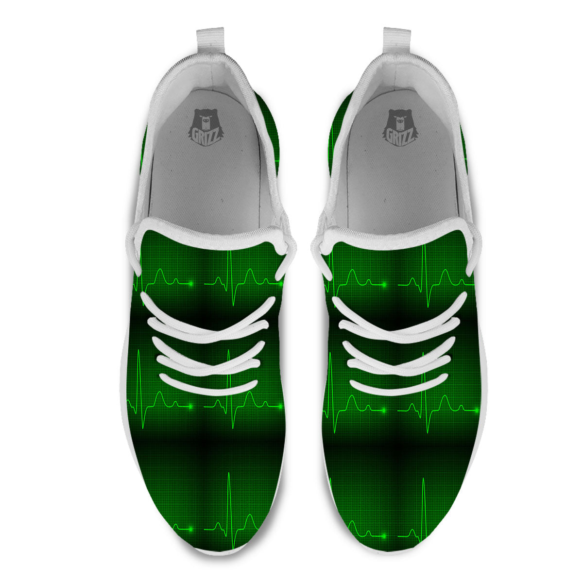 Heartbeat Green Print Pattern White Athletic Shoes-grizzshop
