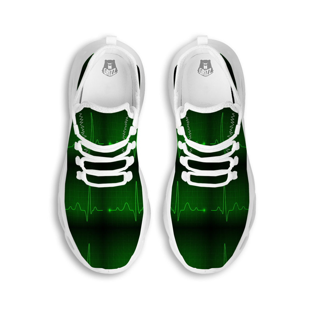 Heartbeat Green Print Pattern White Running Shoes-grizzshop