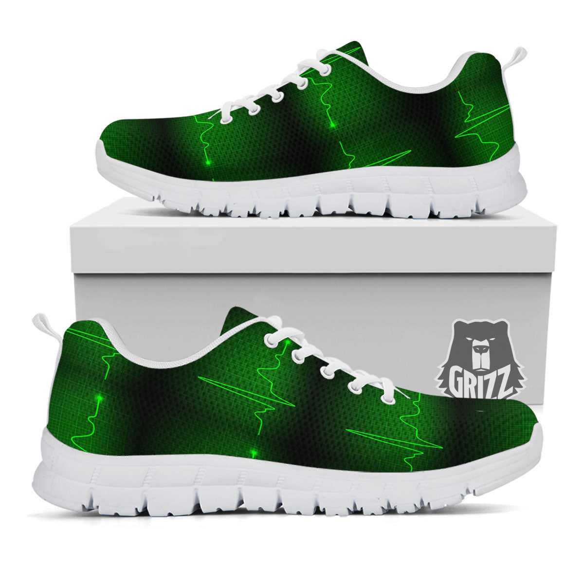 Heartbeat Green Print Pattern White Sneaker-grizzshop