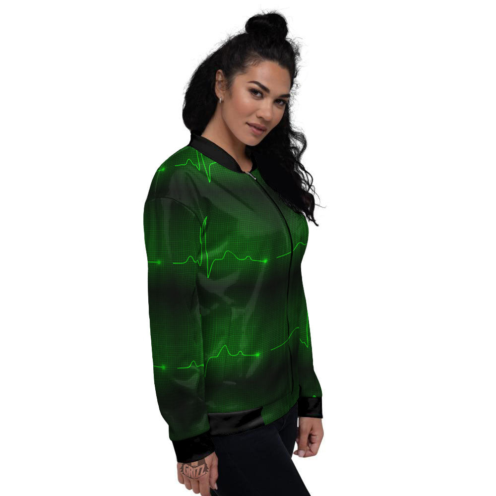 Heartbeat Green Print Pattern Women's Bomber Jacket-grizzshop