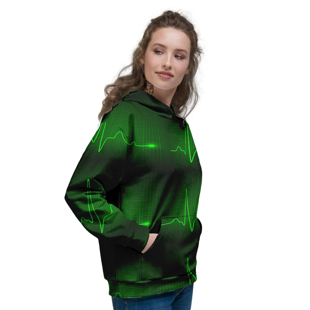 Heartbeat Green Print Pattern Women's Hoodie-grizzshop